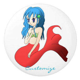 Cute Blue-haired Mermaid Thunder_Cove Ceramic Knob