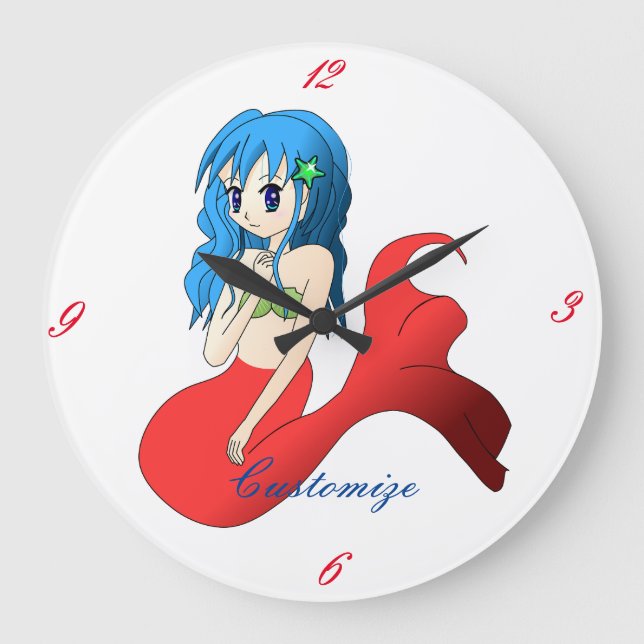 Cute Blue-haired Mermaid Thunder_Cove Large Clock (Front)
