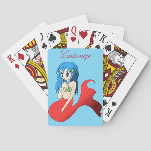 Cute Blue-haired Mermaid Thunder_Cove Playing Cards (Back)