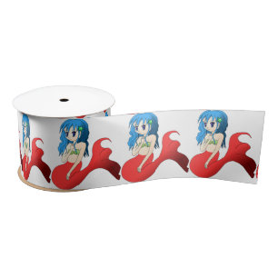 Cute Blue-haired Mermaid Thunder_Cove Satin Ribbon