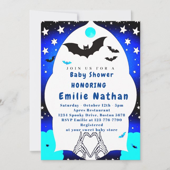 Cute  Blue Halloween baby shower Invitation  (Front)