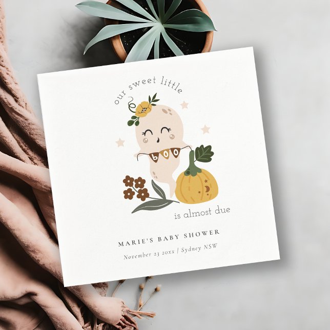 Cute Blue Halloween Ghost Little Boo Baby Shower Napkin (Creator Uploaded)