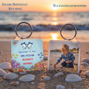 Cute Blue Hammerhead Shark Ocean Birthday Photo  Key Ring