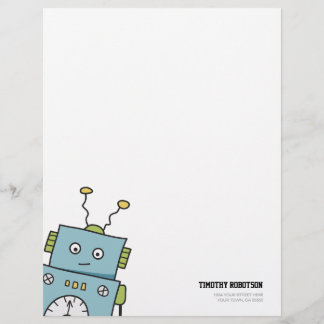 Cute Blue Hand Drawn Robot Customized Letterhead