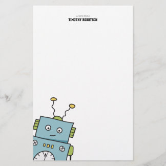 Cute Blue Hand Drawn Robot Stationery