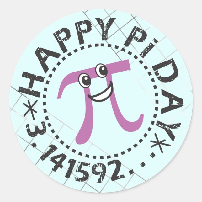 Cute Blue Happy Pi Day © - Pi Day Gift Stickers (Front)
