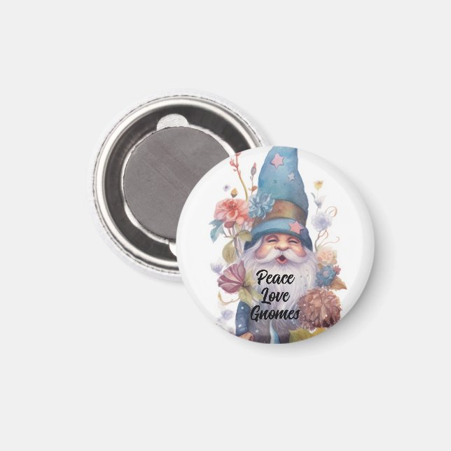 Cute blue hat gnome Peace Love Gnomes Magnet (Front/Back)