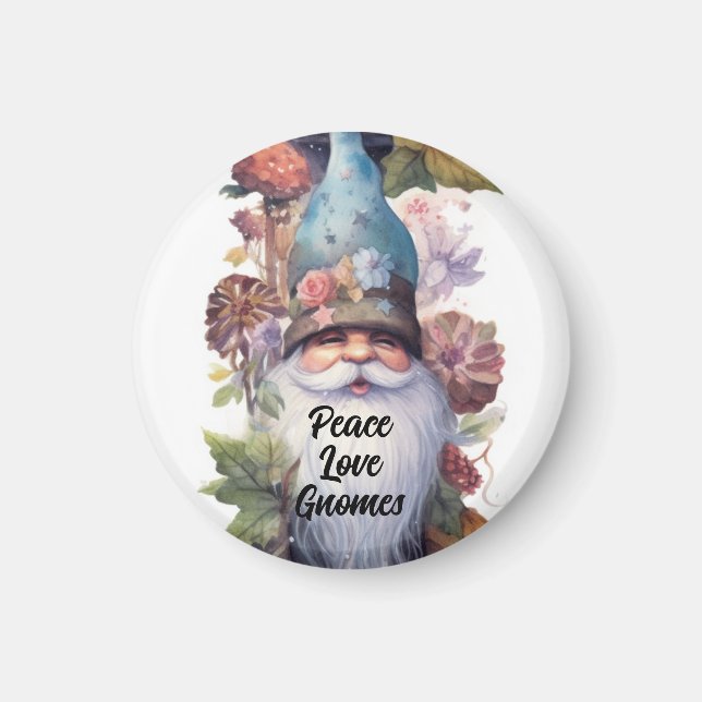 Cute blue hat gnome Peace Love Gnomes Magnet (Front)