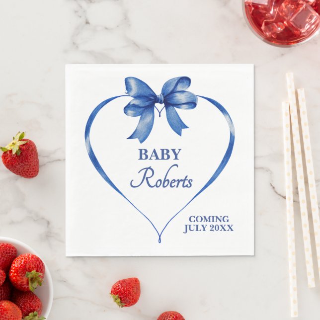 Cute Blue Heart Boy Baby Shower Napkin (Insitu)