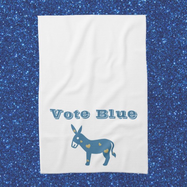 Cute Blue Heart Donkey VOTE BLUE Tea Towel (Creator Uploaded)