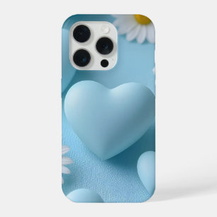 Cute Blue Heart Floral Phone Sticker iPhone 15 Pro Case
