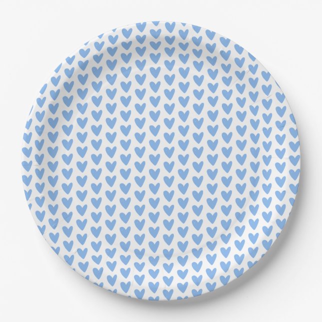 Cute Blue Hearts Pattern | Baby Shower Paper Plate (Front)
