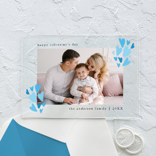 Cute Blue Hearts Photo Valentine's Day Acrylic Invitations