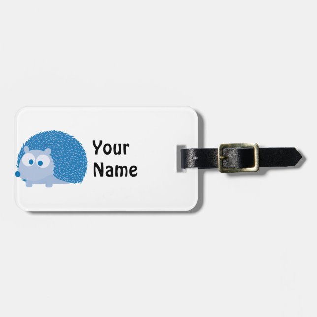 Cute Blue Hedgehog Luggage Tag (Front Horizontal)