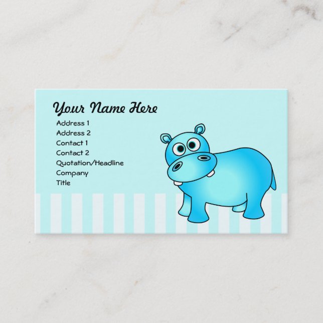 Cute Blue Hippo Business Card (Front)