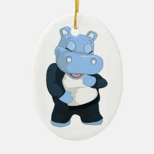 CUTE BLUE HIPPO CERAMIC TREE DECORATION