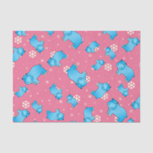 Cute blue hippo christmas pink snowflakes tissue paper