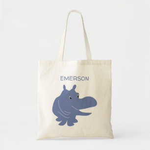 Cute Blue Hippo Hippopotamus Personalised Tote Bag