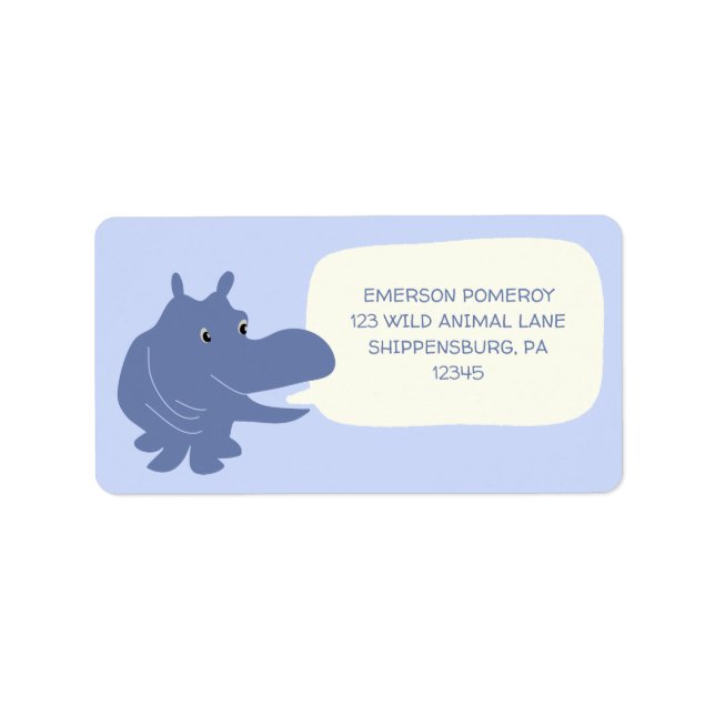 Cute Blue Hippo Hippopotamus Return Address Label (Front)