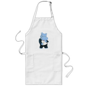 CUTE BLUE HIPPO LONG APRON