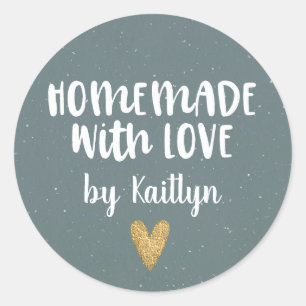 Cute Blue Homemade With Love Classic Round Sticker