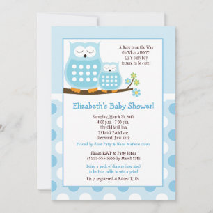 Cute Blue Hoot Owls 5x7 Baby Shower Dot Invite