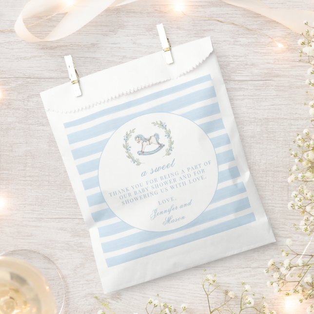 Cute blue horse bohemian baby boy shower thank you favour bags (Clipped)