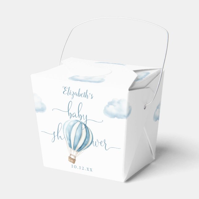 Cute Blue Hot Air Balloon Boy Baby Shower Favour Box (Front Side)