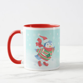 Cute Blue Ice Skating Penguin Mug