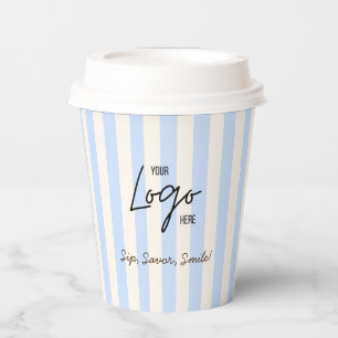 Cute Blue & Ivory Stripes Bakery Cafe Logo Paper Cups