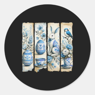 Cute Blue Jay Easter Bunny Eggs Flowers Ripped Pag Classic Round Sticker