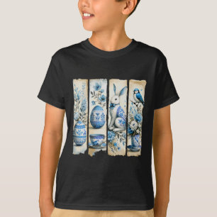 Cute Blue Jay Easter Bunny Eggs Flowers Ripped Pag T-Shirt