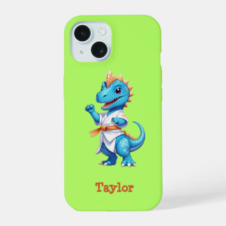 Cute blue karate dinosaur iPhone 15 case