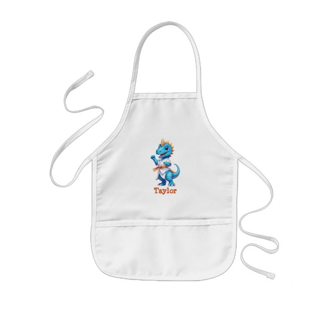 Cute blue karate dinosaur kids apron (Front)