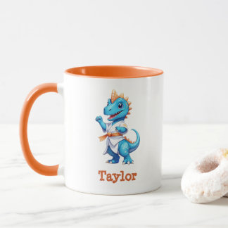 Cute blue karate dinosaur mug