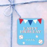 Cute Blue Kids Boy Baseball Birthday Sticker<br><div class="desc">Cute Blue Kids Boy Baseball Birthday Sticker // Cute baseball birthday sticker for children. The design has baseballs and bunting flags in red,  white and blue colours on a blue background. Personalise this birthday party sticker with a child`s name. Great for a boy who loves baseball and other sports.</div>