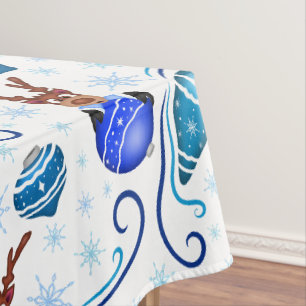 Cute Blue Kids Christmas Reindeer Tablecloth