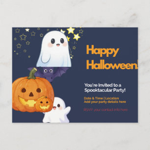 Cute Blue Kids Halloween Birthday Party Invitation Postcard