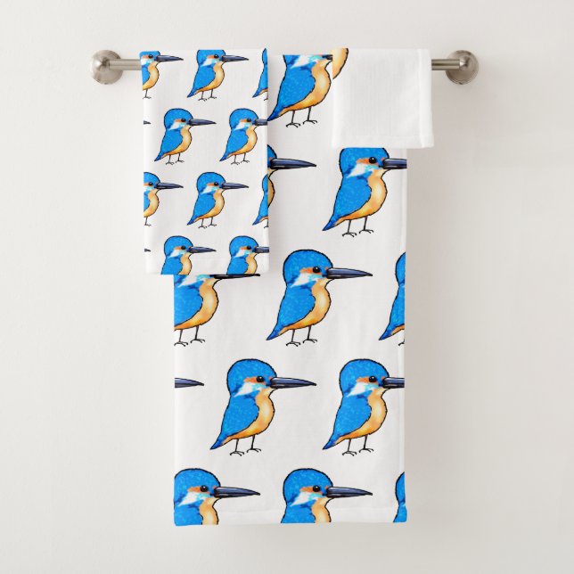 Cute Blue Kingfisher Bird Art Bath Towel Set (Insitu)