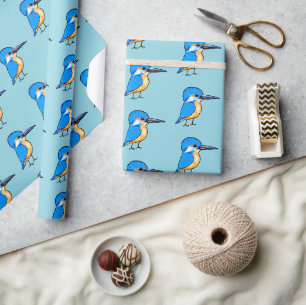 Cute Blue Kingfisher Bird Art Wrapping Paper
