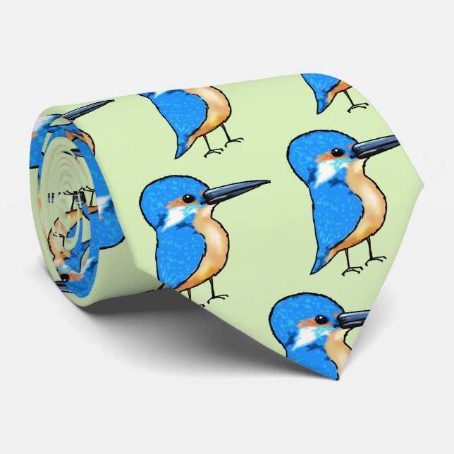 cute blue kingfisher bird tie (Rolled)