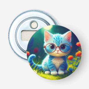 Cute Blue Kitten Wearing Glasses-276548 Bottle Opener