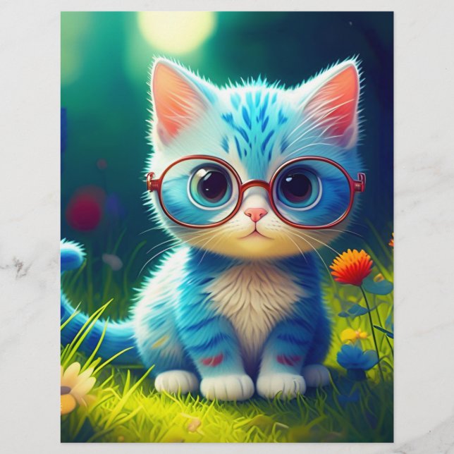 Cute Blue Kitten Wearing Glasses-276548 Custom Letterhead (Front)
