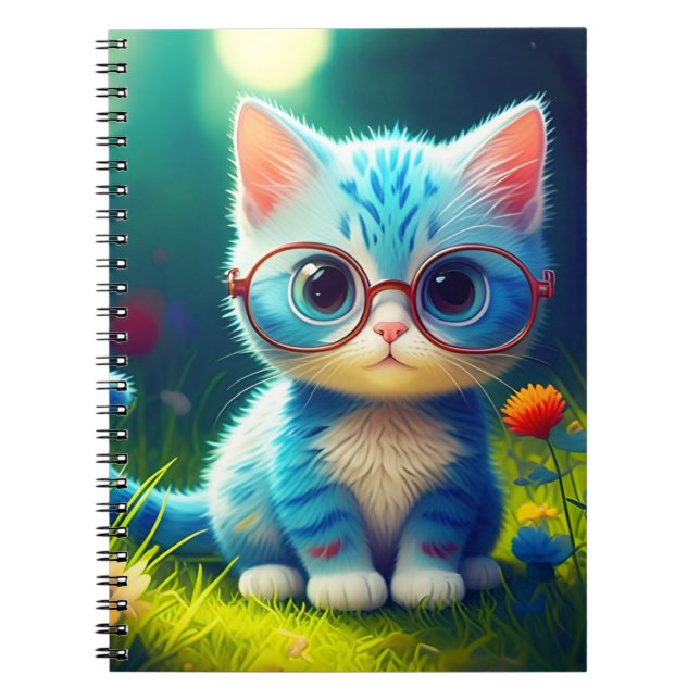 Cute Blue Kitten Wearing Glasses-276548 Notebook (Front)