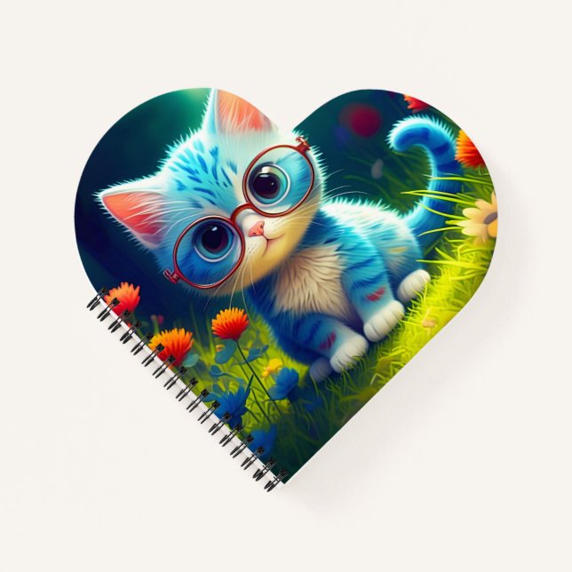 Cute Blue Kitten Wearing Glasses-47067 Notebook (Front)