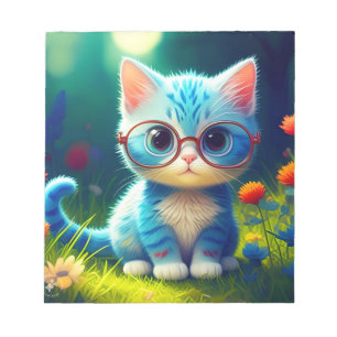 Cute Blue Kitten Wearing Glasses-47067 Notepad