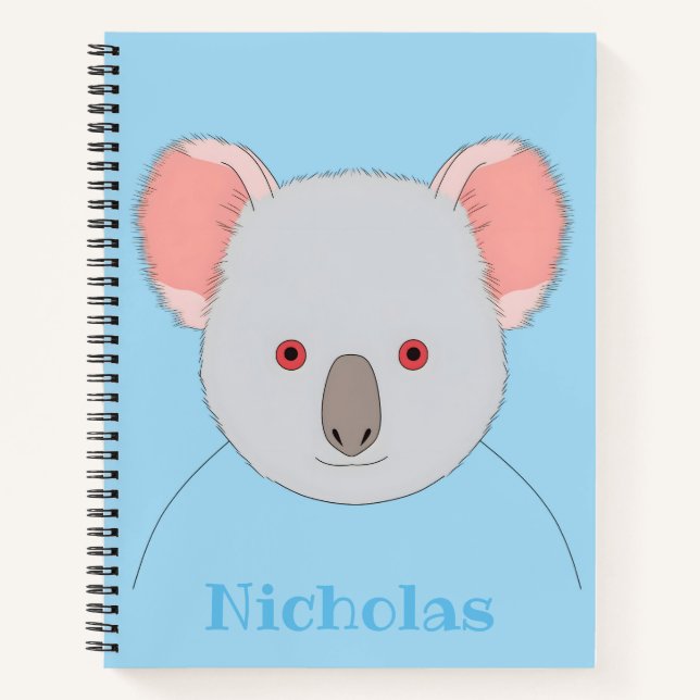 Cute Blue Koala Bear Personalised Notebook (Front)