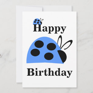 Cute Blue Ladybug Birthday Flat Card