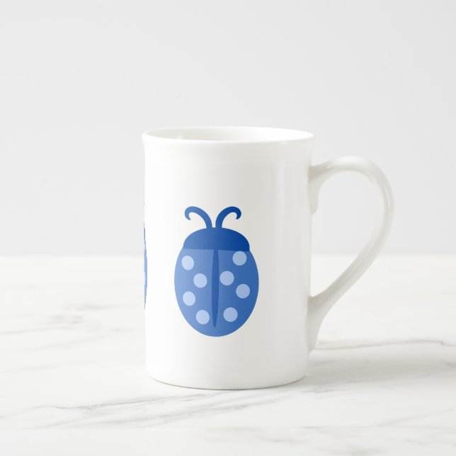 Cute Blue Ladybug Bone China Mug (Right)
