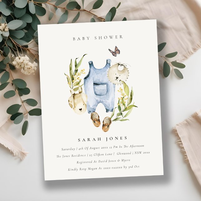 Cute Blue Leafy Foliage Baby Clothes Baby Shower Postcard (Creator Uploaded)
